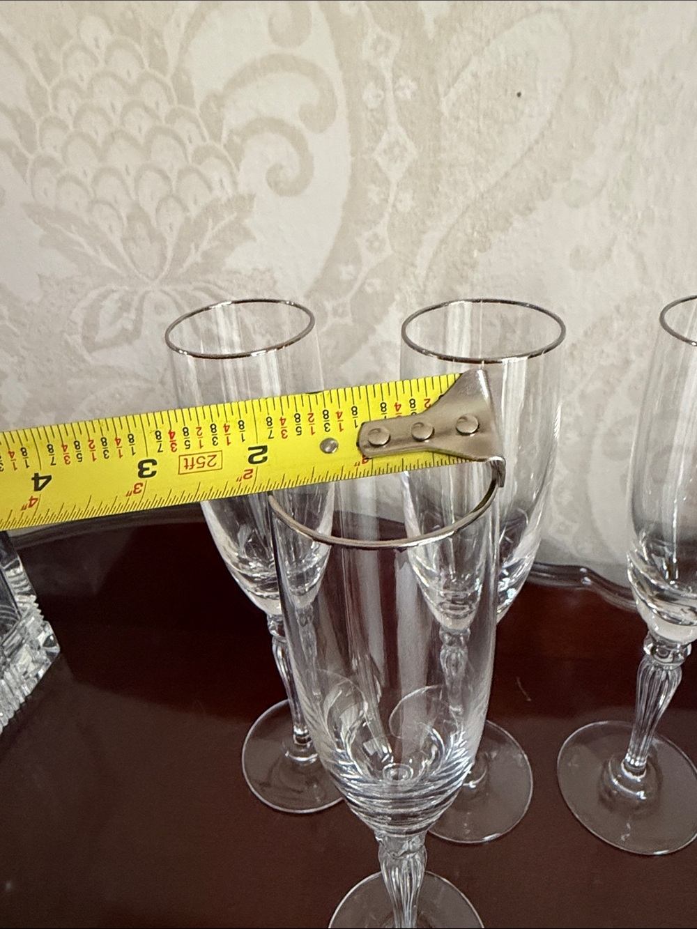 9 3/8” Set of 4 Vintage discontinued Waterford Carleton platinum Fluted Champagn - Picture 7 of 9